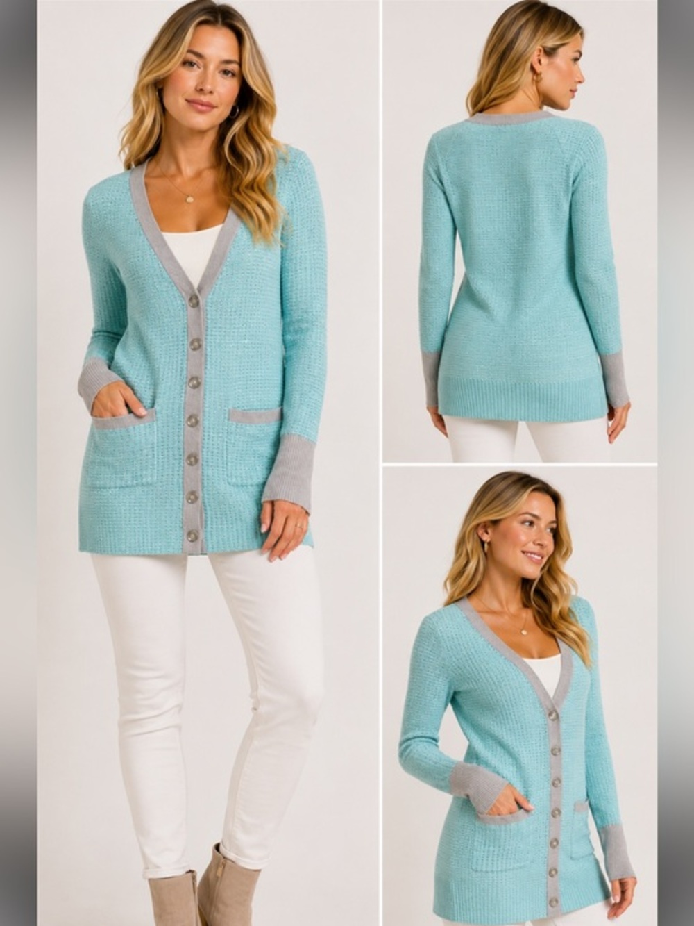 Marc by Marc Jacobs Aqua Gray Longline Cardigan Sweater Size Small